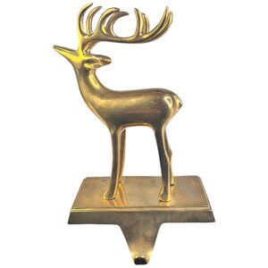 Pottery Barn Solid Brass Reindeer Stocking Holder Hook Christmas Hanger Mantle